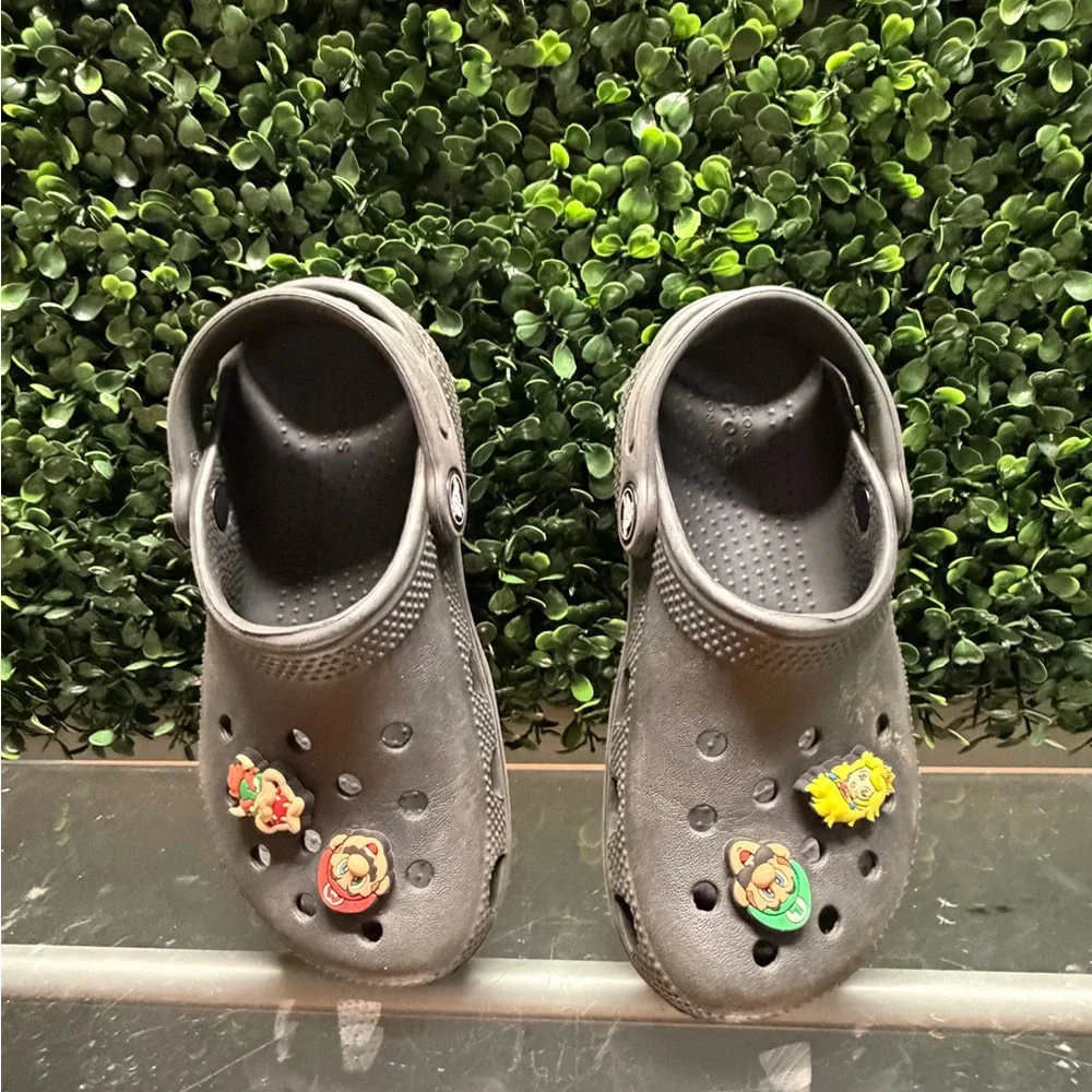 CROCS Kids Gray Clogs with Colorful Mario Charms